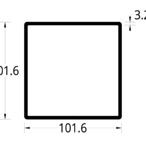 TUBULAR CON ARISTAS REDONDEADAS (4 X 4)”  (101.6 X 101.6) mm. ESPESOR 3.2 mm.