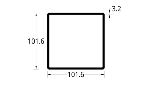 TUBULAR CON ARISTAS REDONDEADAS (4 X 4)”  (101.6 X 101.6) mm. ESPESOR 3.2 mm.