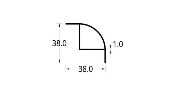 TUBULAR 1/4 DE CIRCULO CON DOBLE ALETA (1)” (38 X 38) mm. ESPESOR 1 mm.