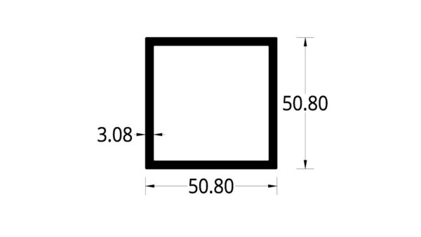 TUBULAR (2 X 2)”  (50.8 X 50.8) mm. ESPESOR 3.08 mm.